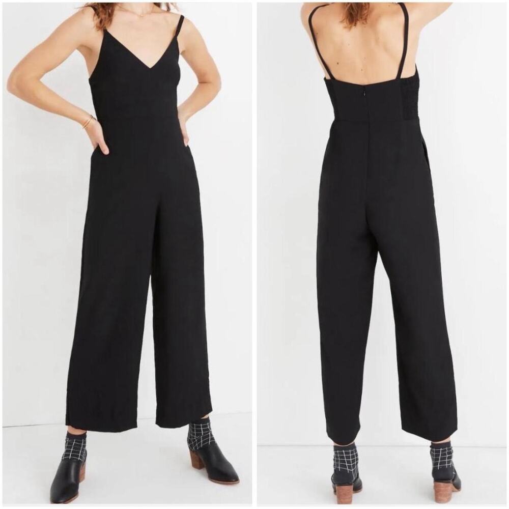 Madewell Black V-Neck Wide-Leg Spaghetti Strap Jumpsuit